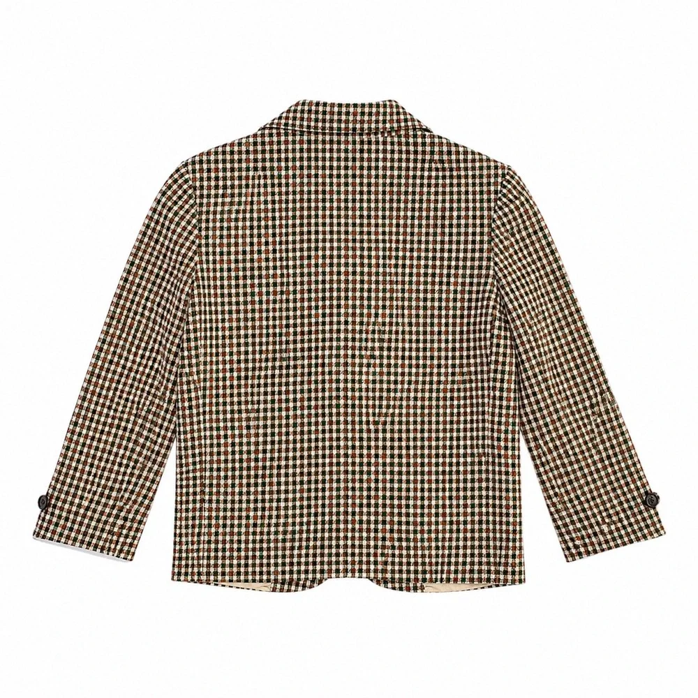Vintage Western Blazer Show Jacket Boys Size 6 Green Check Smile Yoke Equestrian